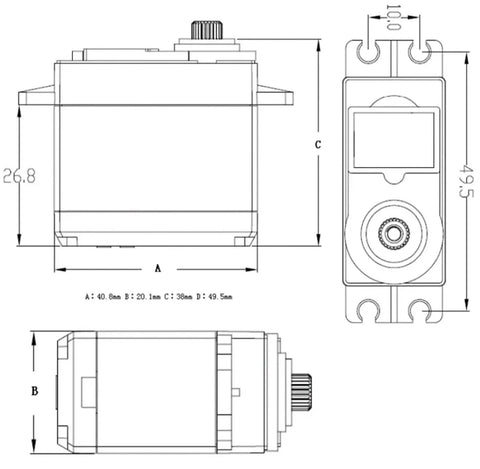 Heavy Duty Kickin Up Serious Torque RC Servo With Rugged Steel Gears And Zero Drama Waterproof Design For Robot Arms And RC Crawler Tracking detailed dimensions drawing.