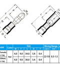 Technical diagram of Heat Shrink Bullet Connectors Kit, 100 pcs male and female electrical bullet terminals, size and wiring details