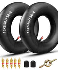 Heavy Duty Inner Tubes For 16x6.50-8 And 16x7.50-8 With Straight Valve Stem, Pack of 2, shown with valve cores and caps