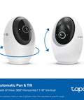 4K Indoor Pan Tilt Security Cam With 360 Degree Coverage AI Motion Tracking Person And Pet Detection Facial Recognition Works As Baby Monitor No Monthly Fees Local Storage Or Optional Cloud Wired Home Surveillance showing automatic pan and tilt feature