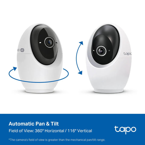4K Indoor Pan Tilt Security Cam With 360 Degree Coverage AI Motion Tracking Person And Pet Detection Facial Recognition Works As Baby Monitor No Monthly Fees Local Storage Or Optional Cloud Wired Home Surveillance showing automatic pan and tilt feature