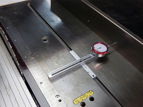 Top Shelf Hardened Aluminum Saw Gauge With Durable Anodized Rust Proof Finish For Bulletproof Table Saw Fence Alignment on metal surface