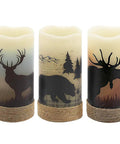 Flameless Flickering LED Pillar Candles With Hemp Rope And 6 Hour Timer Battery Operated Set Of 3 Real Wax Rustic Candles With Deer Moose Bear Decals For Cozy Christmas Home Decor Vibes