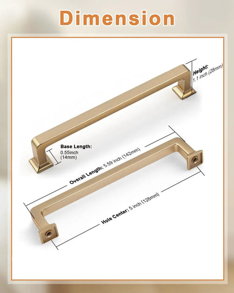 Dimensions of 10 Pack Champagne Bronze Cabinet Pulls 5 Inch 128mm Hole Center Dresser Drawer Handles