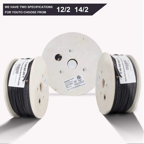 Spools of 12/2 Direct Burial Low Voltage Landscape Wire 12 AWG Two Conductor Cable for Outdoor Lighting on display