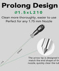 Clog Poke 3D Printer Nozzle Cleaning Kit with 1.5mm arrow tip needle, steel construction, 210mm length, for 1.75mm filament nozzles