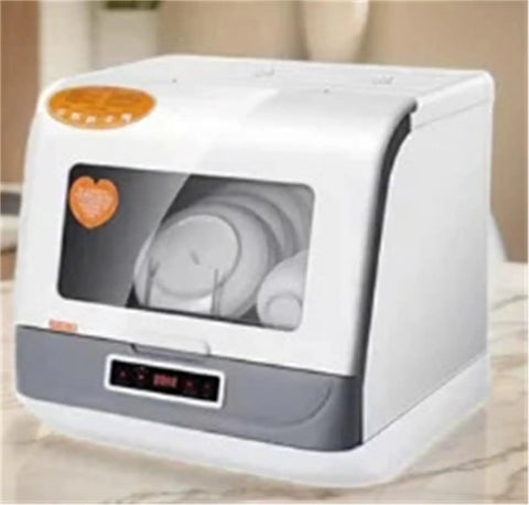 Compact Countertop Dishwasher Featuring Hot Water Sanitizing And Rapid Dry Cycle A Real Game Changer For Tight Kitchens Making Cleanup A Breeze For Busy Folks Who Want That Smooth Experience with visible dishes inside.