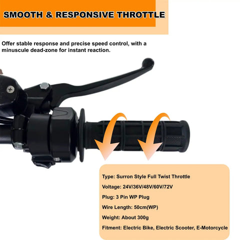 Full Twist Throttle Kit For 12V To 72V E Bikes And Scooters 3 Pin Surron Style Waterproof Quick Twist Handlebar Throttle