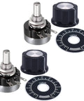 High-Quality 50K Ohm Single Turn Carbon Film Rotary Taper Potentiometer Set with Two A03 Knobs and Two Dials for Smooth Adjustments