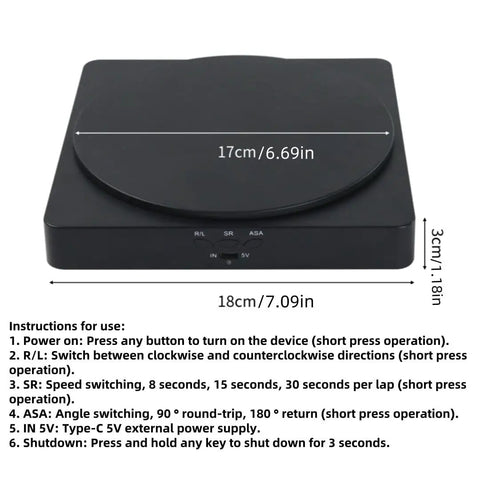 360 Degree Motorized Rotating Display Stand For Photography Products, black electric turntable with control buttons, size 18cm.