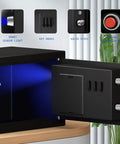 Digital Safe Box With Sensor Light and Electronic Keypad, black steel, open door showing inner light, for wall or cabinet mount