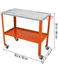 Tough As Nails Steel Welding Table 36 By 18 Inch Portable Workbench On Easy Roll Brake Casters with tool slots and shelf.