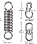 Beefy Heavy Duty Swing Spring Hardware Kit showing spring, snap hook, swivel dimensions for hanging chairs and hammocks.