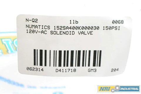 Label of Heavy Duty Workhorse 150 Psi Solenoid Valve With 120V Ac Electric Coil Drop In Replacement 152Sa400k000030 D411718.