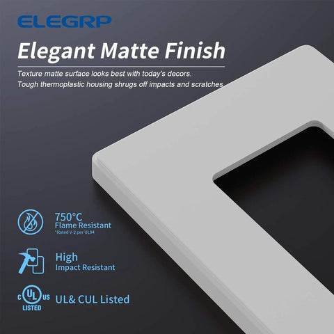 Matte White 1 Gang Screwless Wall Plate Cover For Decorator Receptacle And Switch, built tough thermoplastic, UL listed