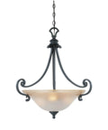 Barcelona Inverted Pendant Light In Natural Iron With Ochre Glass, Dope Hand Forged Iron Pendant Fixture, Three Bulb Medium Base