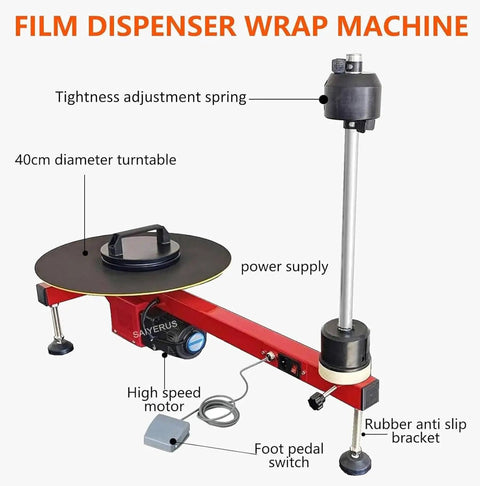 Built Different Heavy Duty Electric Pallet Wrapping Machine Featuring Lightning Smooth Automatic And Manual Modes And A Beastly 30 Rpm Motor For Warehouse Shipping Operations, 40cm turntable and foot pedal switch.