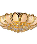 Dimmable Crystal Chandelier With Controller 23.5 Inch Next Level Luxury Flush Mount LED Ceiling Lamp Lotus Shape Gold Finish
