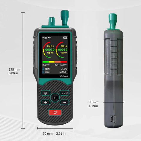 Grab And Go Handheld Dust Particle Counter Monitors Aerosol Density Checks Pm25 Plus Pm10 For Cleanrooms With Fast Digital Readouts And Straight Up Tight Accuracy displayed with clear digital readouts.