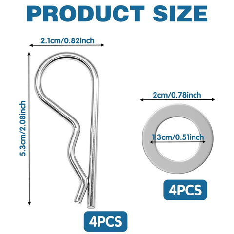 Product size chart for 8Pcs Spring Locking Pin Set For Riding Lawn Tractors Beefy Cotter Hitch Clips Mower Replacement Clevis Pins Kit