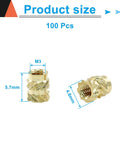100 Pcs M3 Brass Heat Set Threaded Inserts For 3D Printing M3x5.7x4.6 Size Knurled Nuts, dimensions labeled