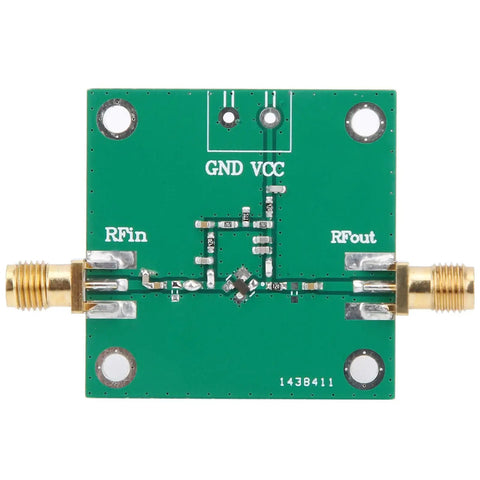 Low Noise Amplifier Module LNA For Power Distribution Gear, Rock Solid Performance And Rugged Reliability, High Performance Amplifier For Industrial Controls, Excellent Heat Dissipation For Long Life, Ideal For Industrial Supplies, 1 Unit. green PCB RF amplifier module with SMA connectors, RFin and RFout, GND VCC