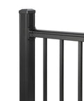 Level Deck Railing Kit With Square Balusters And Mounting Brackets, 72 Inch Top And Bottom Rails, 36 Inch High Outdoor Fence System close-up of black railing post and square baluster.