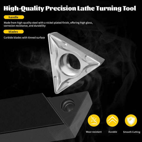 Five Sets Of One Quarter Inch Carbide Lathe Tool Bits For Indexable Turning Metal Lathe Tools showing carbide blade and holder with text description