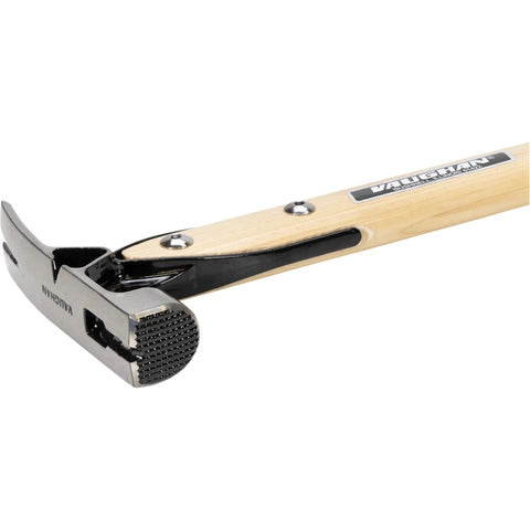 Close-up of 20 Oz Rip Hammer With Hickory Handle From VW Series Made In USA VW20 VN07380, showing steel head and magnetic nail holder.