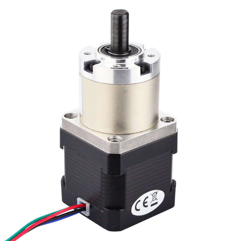 Beefy Torque 27 To 1 Planetary Gearbox For Nema 17 Stepper Motor in black and silver, showing wiring and compact design for CNC and robotics.