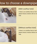 Copper Wash Basin Drain Plug, With drain hole, With drain hole A installation instruction for overflow and non-overflow basins.