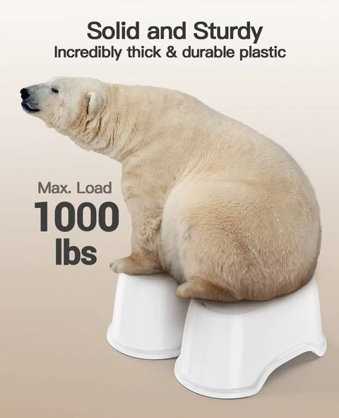 Polar bear sitting on 7 Inch Toilet Stool For Easier Posture And Faster Poops, Detachable Potty Step Stool, showing durability