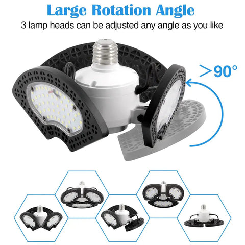Two Pack 80W LED Ceiling Light With 9600 Lumens And 3 Adjustable Panels showcasing rotation angle for wide coverage