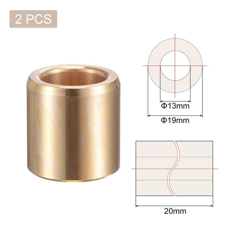 Beefy Cast Brass Self Lubricating Sleeve Bearings 13mm Bore 19mm OD 20mm Length Bushing Set Of 2 with dimensions diagram