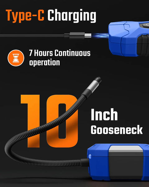 Refrigerant Leak Detector RT 108 With Halogen Ionization Sensor For R134a CFCs HCFCs HFCs HVAC Freon Leak Detection 3 Sensitivity Levels Quick Response And AC Diagnostics Pro Grade Tool, 10-inch gooseneck, Type-C charging