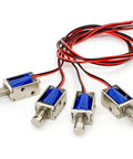 Tiny 12V Micro Push Pull Solenoid Electromagnet set with durable metal build and wires visible, ideal for small automation and DIY projects.