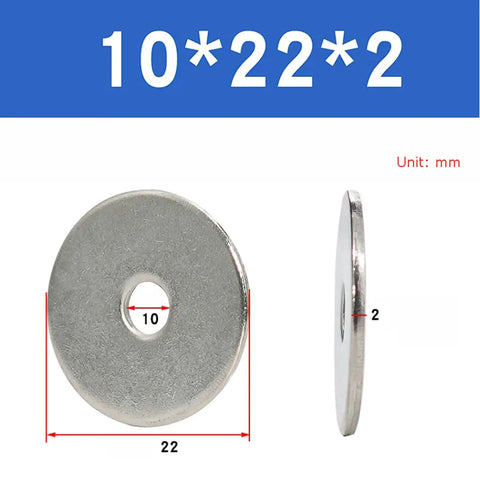 Flat Washer Kit For M10 And M12 Bolts With Precision Spacers And Shims In Stainless Steel Ultra Thin To Thick Washers For Fine Adjustments And Solid Load Distribution Great For Custom Fit And Quick Mechanical Tweaks., 22mm stainless steel washer, 10mm inner hole, 2mm thick
