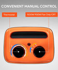 Thermostat and control dials of Portable Space Heater With Thermostat, 1500W PTC Ceramic Indoor Heater For Home Or Office, Orange