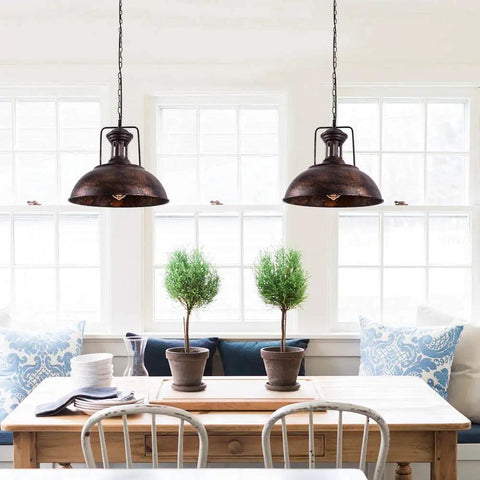 Farmhouse Pendant Light 16.14 Inch Rustic Vintage Vibe Hanging Fixture With Barn Dome Lampshade over kitchen island