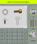 Heavy Duty Flange Hex Titanium Bolts M8 X 15 Millimeter 4 Pack illustration showing dimensions and design features.