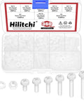 Badass White Nylon Pan Head Screw Kit M4 X 4 To 12 Mm Six Piece Assortment with hex nuts and washers in organized container.