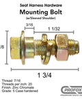 Heavy Duty Seat Belt Harness Mounting Bolt Set With Sleeved Shoulder For Lap And Shoulder Belts Includes Bolt Nut And Lock Washer Case Hardened Zinc Chromate Finish 7/16 x 20 Thread