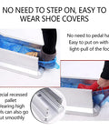 Top Tier Automatic Shoe Cover Dispenser With Disposable Plastic Booties For Cleanrooms And Home Offices No Cord Drama Pull Operated, easy foot pull to wear shoe covers.