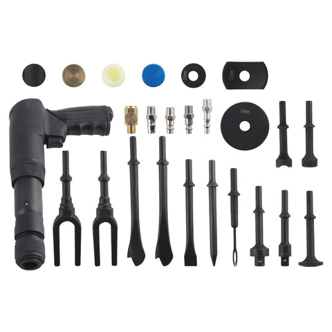 Heavy Duty Air Hammer Chisel Kit with 19 Piece Pneumatic Hammer Set 2100 BPM 10 cm Stroke Auto Body Repair Metal Cutting Scraping