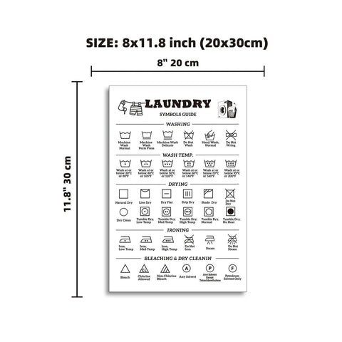 Laundry Symbols Sign And Stain Removal Guide Magnetic Cheat Sheet For Wall Art Decor Eight By Eleven Point Eight Inch