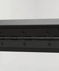 Close-up of Six Inch Black Stainless Steel Continuous Piano Hinges Set Of Four Heavy Duty With Pre Drilled Holes And Screws