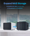 Heavy Duty Hybrid Storage Enclosure Featuring Four Sata Drive Bays And Four Nvme Slots For Up To 152TB Of Rock Solid Speed Plus Complimentary Backup Software For Any Creator Ready To Bulk Up Their Data Stack Smoothly on a windowsill.