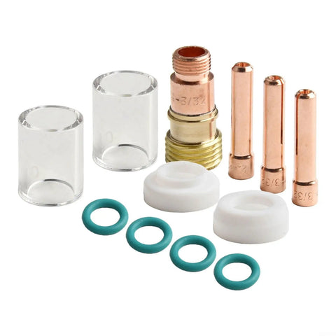 Upgrade Your Tig Welding Game With This Sweet 12 Piece Torch Accessory Kit Featuring Gas Lens And Glass Cup For Cleaner Arcs And Precise Control On Pipes And Tight Spots Without Any Turbulence Or Mess - 12 piece kit with glass cups, collets, and O rings.