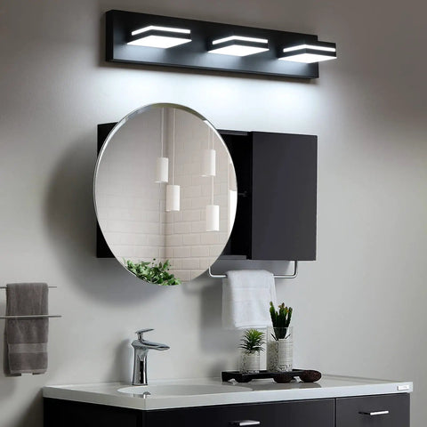 Cool White 6000K Dimmable Vanity Light In Matte Black With Acrylic Shade Over Mirror Modern Bathroom Wall Fixture Moisture Proof And Anti Corrosion Design For Humid Bathrooms Easy Install Sleek Contemporary Look