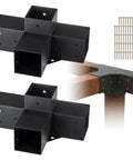 Four Way 4x4 Pergola Brackets Heavy Duty Tough As Nails Corner Brackets installed on wood beams with screws shown